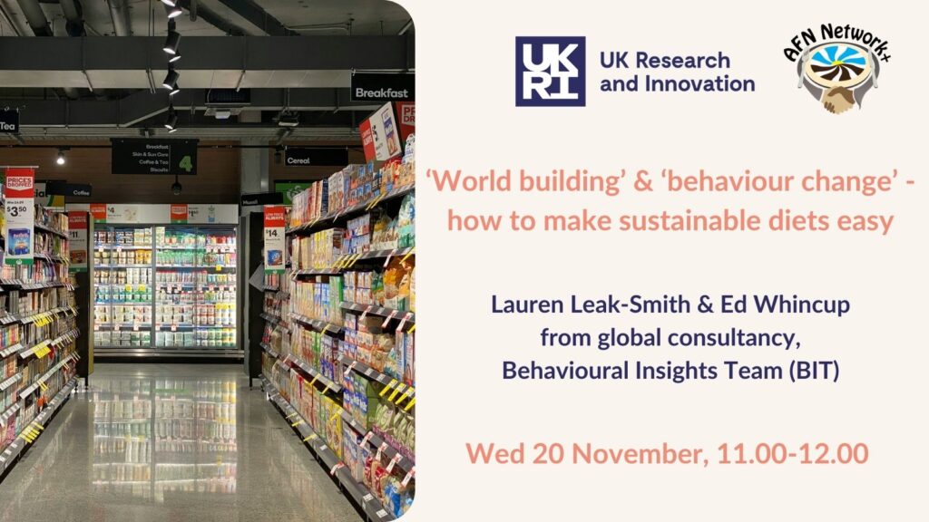 Promotional card for the behaviour change webinar, including a picture of a supermarket aisle.